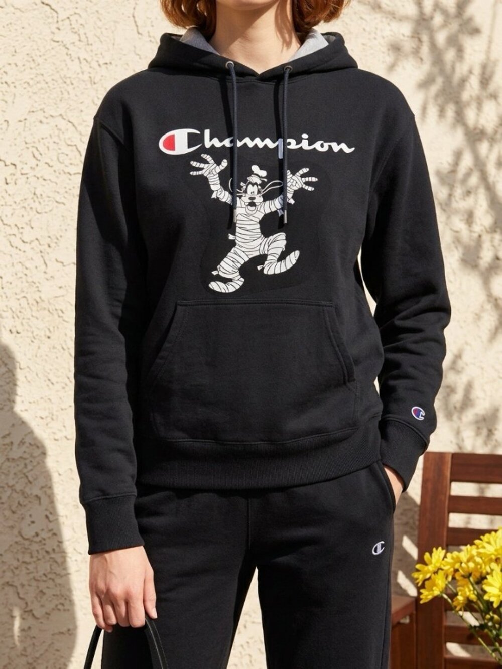 UPCYCLED Unisex Black Hoodie Sweatshirt with Goofy Character on Front